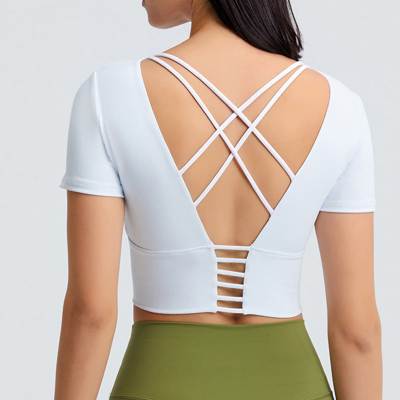 Back Cross Short Sleeve Top in 4 Color