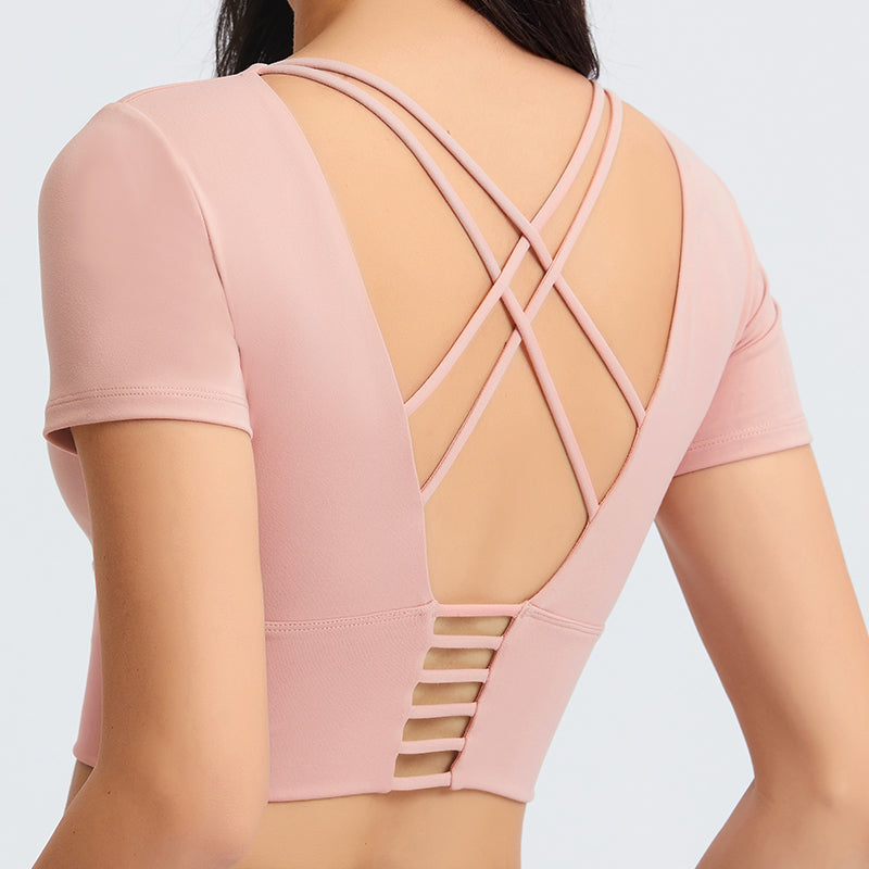 Back Cross Short Sleeve Top in 4 Color