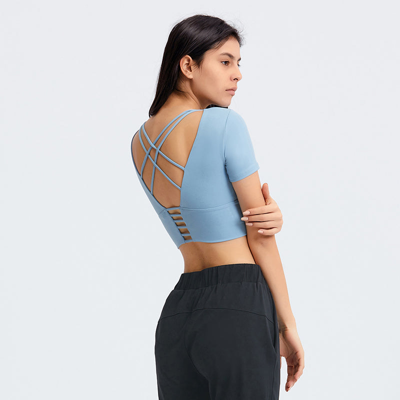 Back Cross Short Sleeve Top in 4 Color