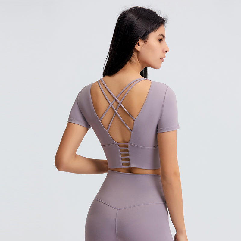 Back Cross Short Sleeve Top in 4 Color