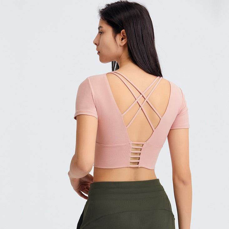 Back Cross Short Sleeve Top in 4 Color