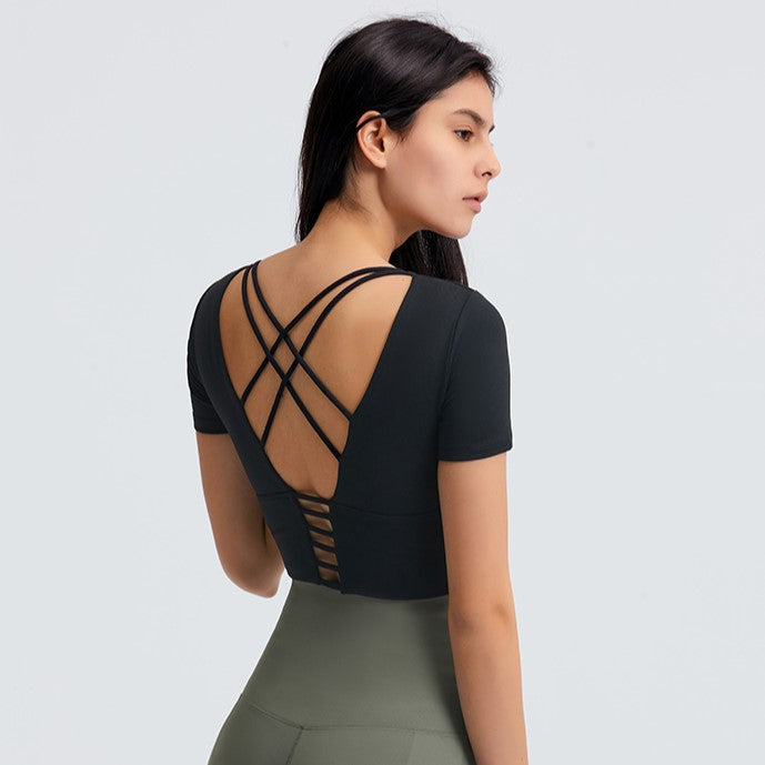 Back Cross Short Sleeve Top in 4 Color