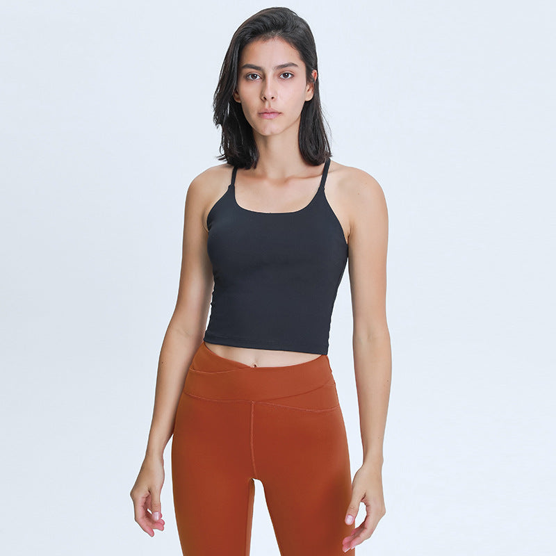 Slim Straps Camisole Top with Cups(long type)