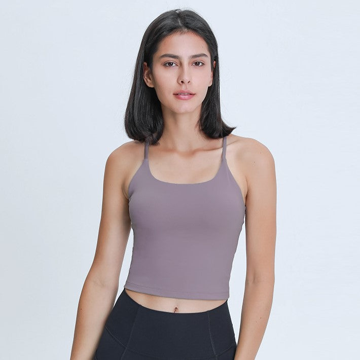 Slim Straps Camisole Top with Cups(long type)