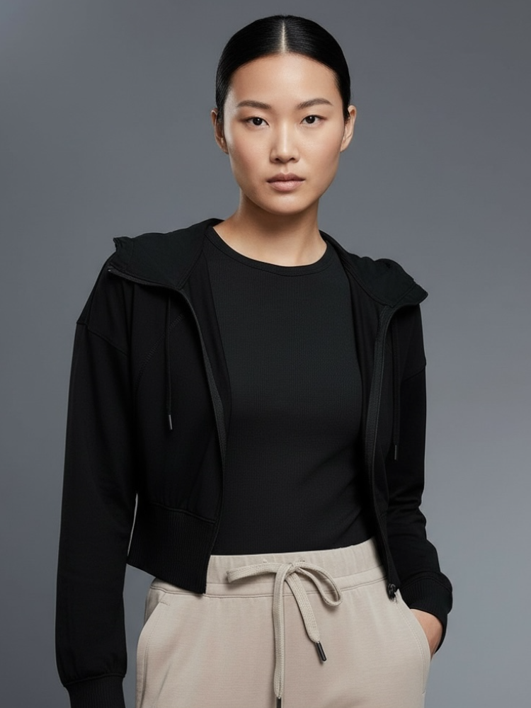細見えシルエットリブジップアップパーカー