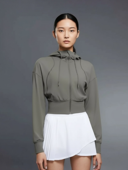 細見えシルエットリブジップアップパーカー