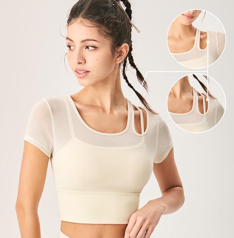 Mesh-Panel Asymmetrical Top with Cups