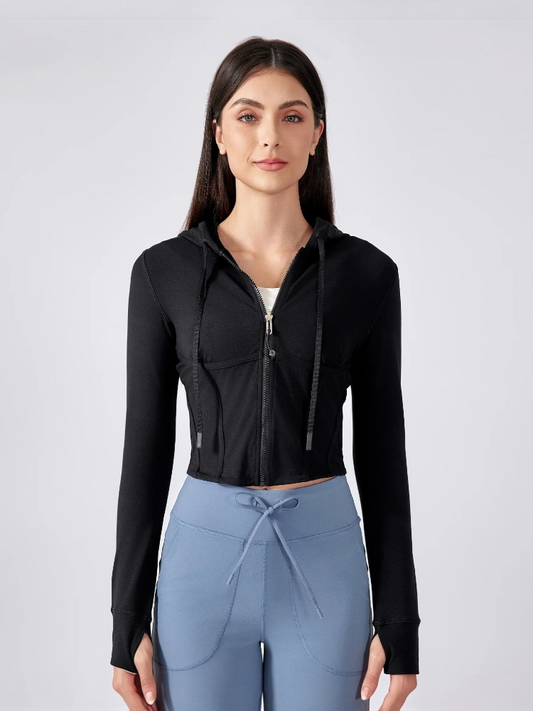 クロップド丈 ジップアップ パーカー