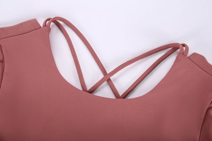 Back Cross Short Sleeve Top in 4 Color