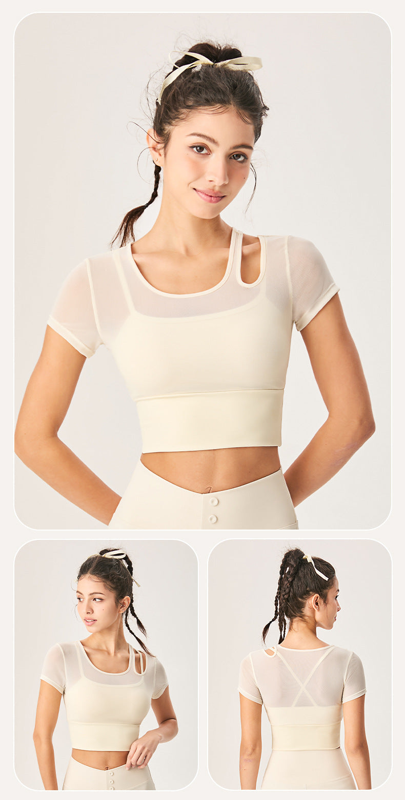 Mesh-Panel Asymmetrical Top with Cups