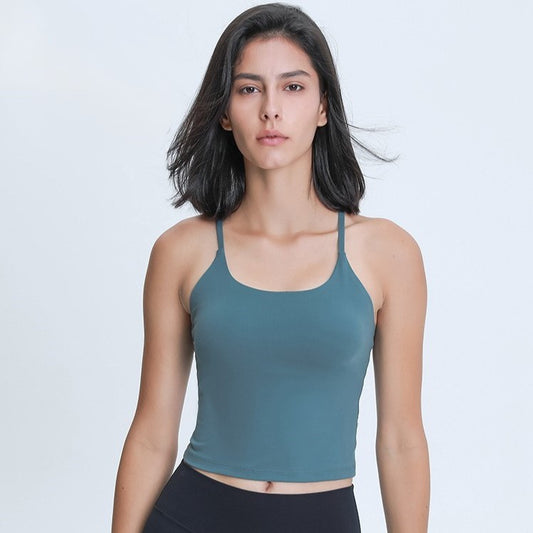 Slim Straps Camisole Top with Cups(long type)