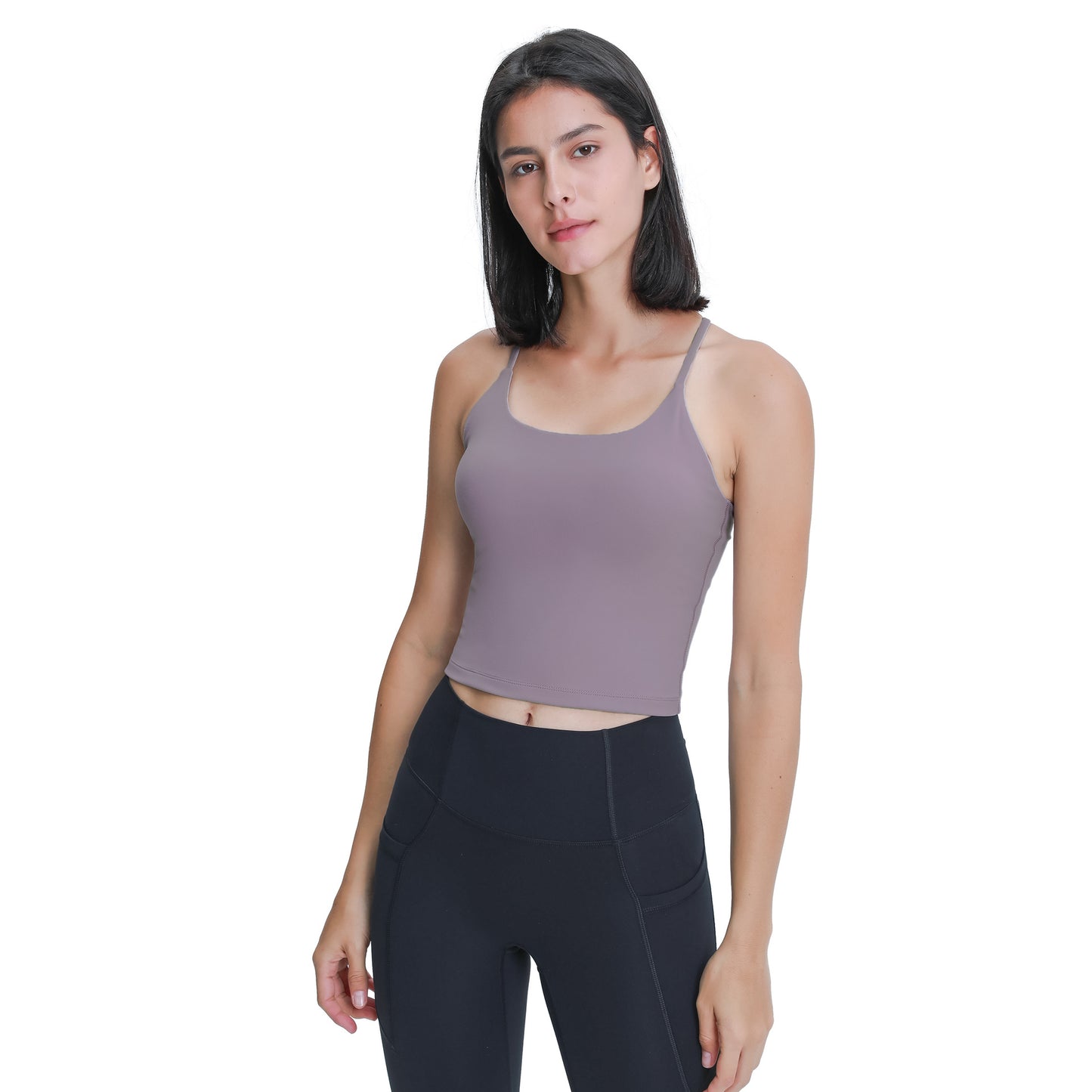 Slim Straps Camisole Top with Cups(long type)