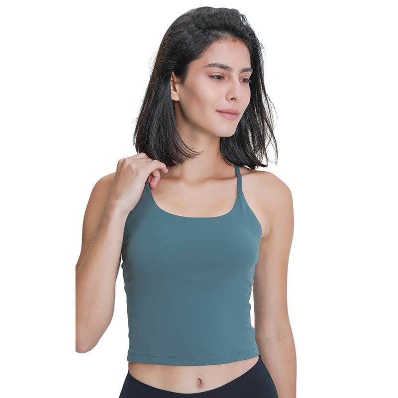 Slim Straps Camisole Top with Cups(long type)