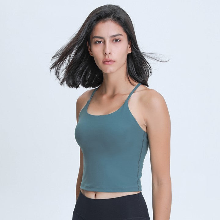 Slim Straps Camisole Top with Cups(long type)
