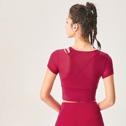 Mesh-Panel Asymmetrical Top with Cups
