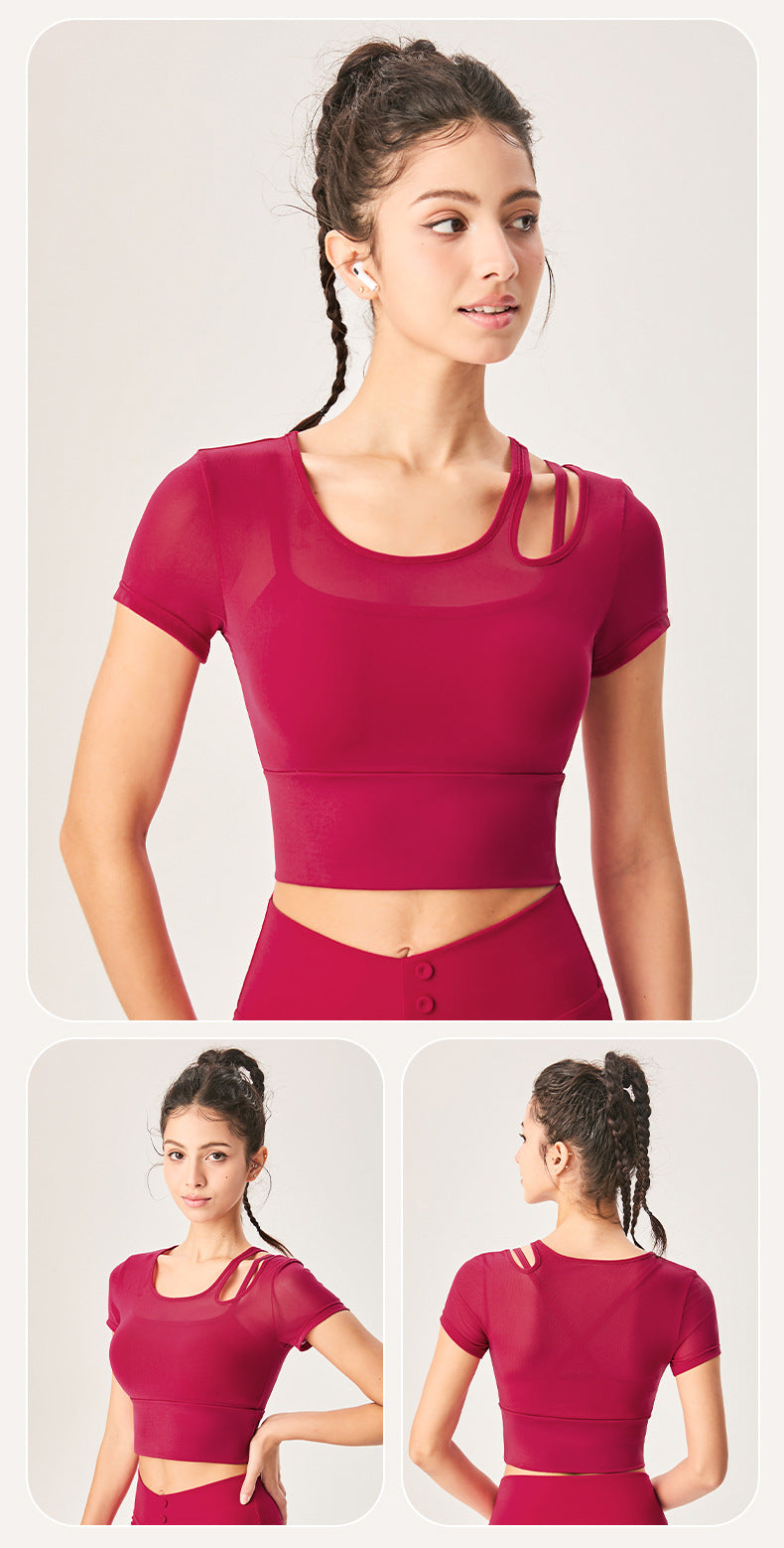 カップ付き透け感メッシュトップ_ピンク