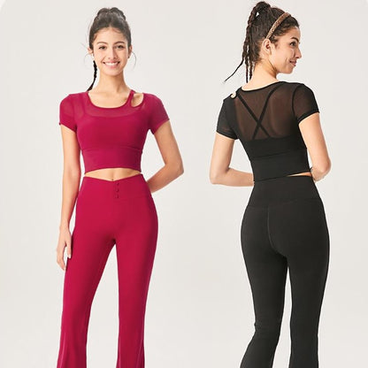 カップ付き透け感メッシュトップ_ピンク_ブラック