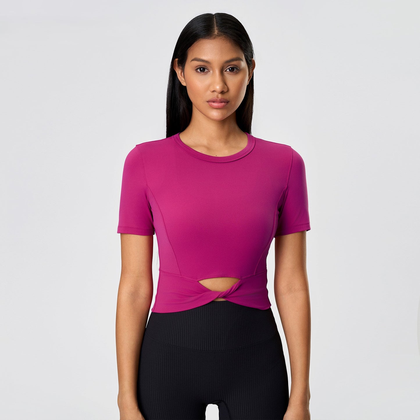 カットアウトクロップドTシャツ_ピンク