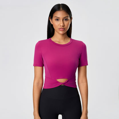 カットアウトクロップドTシャツ_ピンク