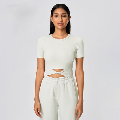 カットアウトクロップドTシャツ_アイボリー