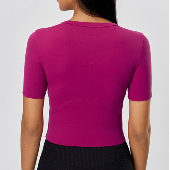 カットアウトクロップドTシャツ_ピンク