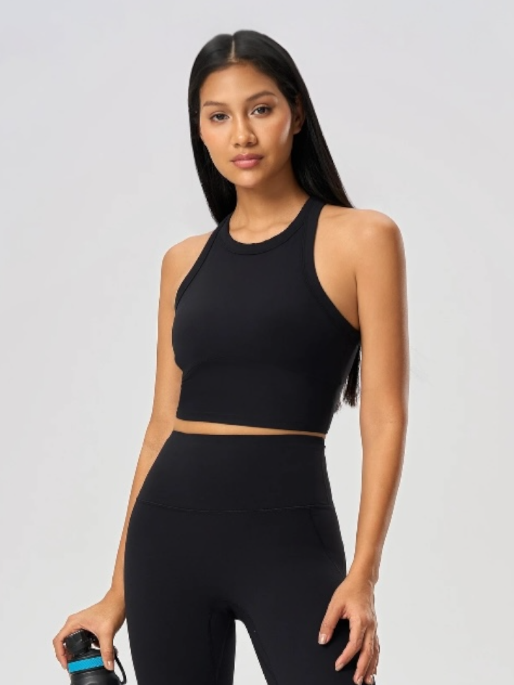 カップ付きレーサーバックタンクトップ_ブラック