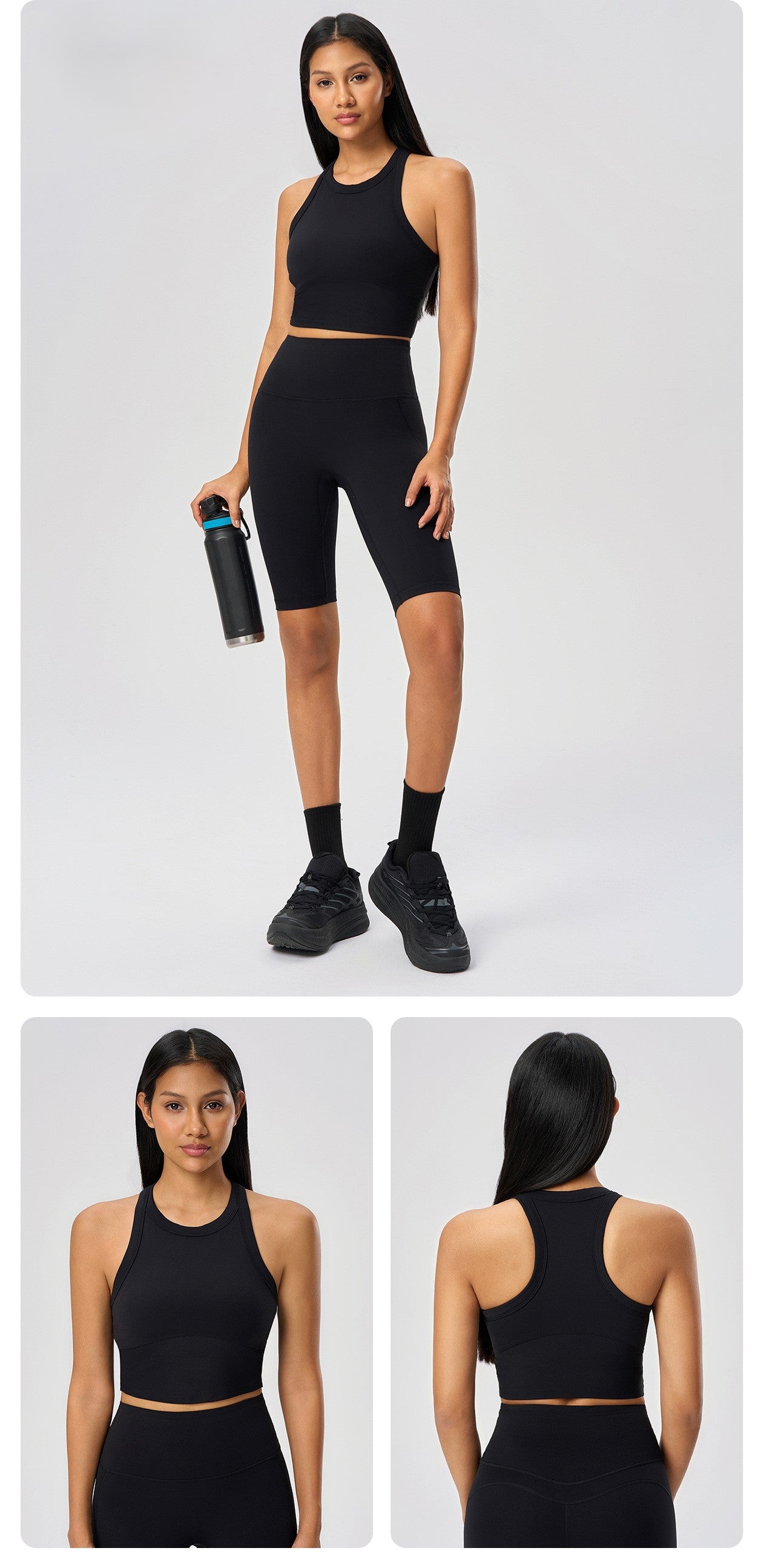 カップ付きレーサーバックタンクトップ_ブラック