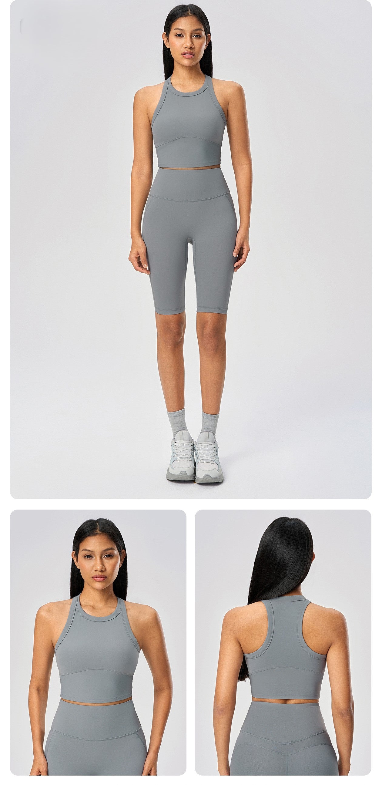 カップ付きレーサーバックタンクトップ_グレー