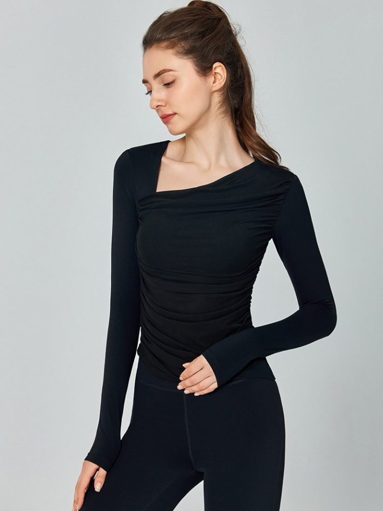 シアーアシンメトリーチュールトップス_ブラック