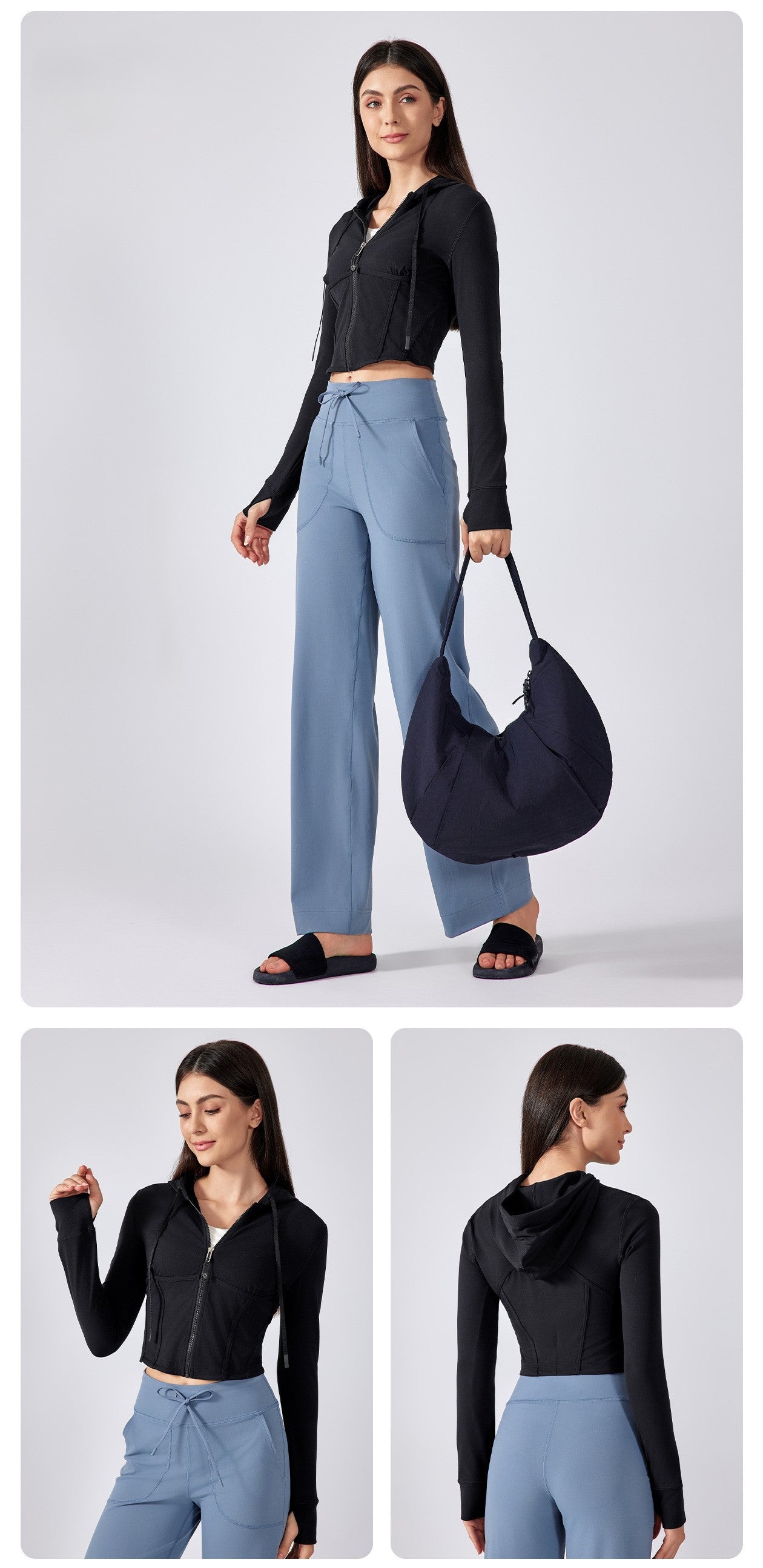 クロップドジップアップパーカー_ブラック