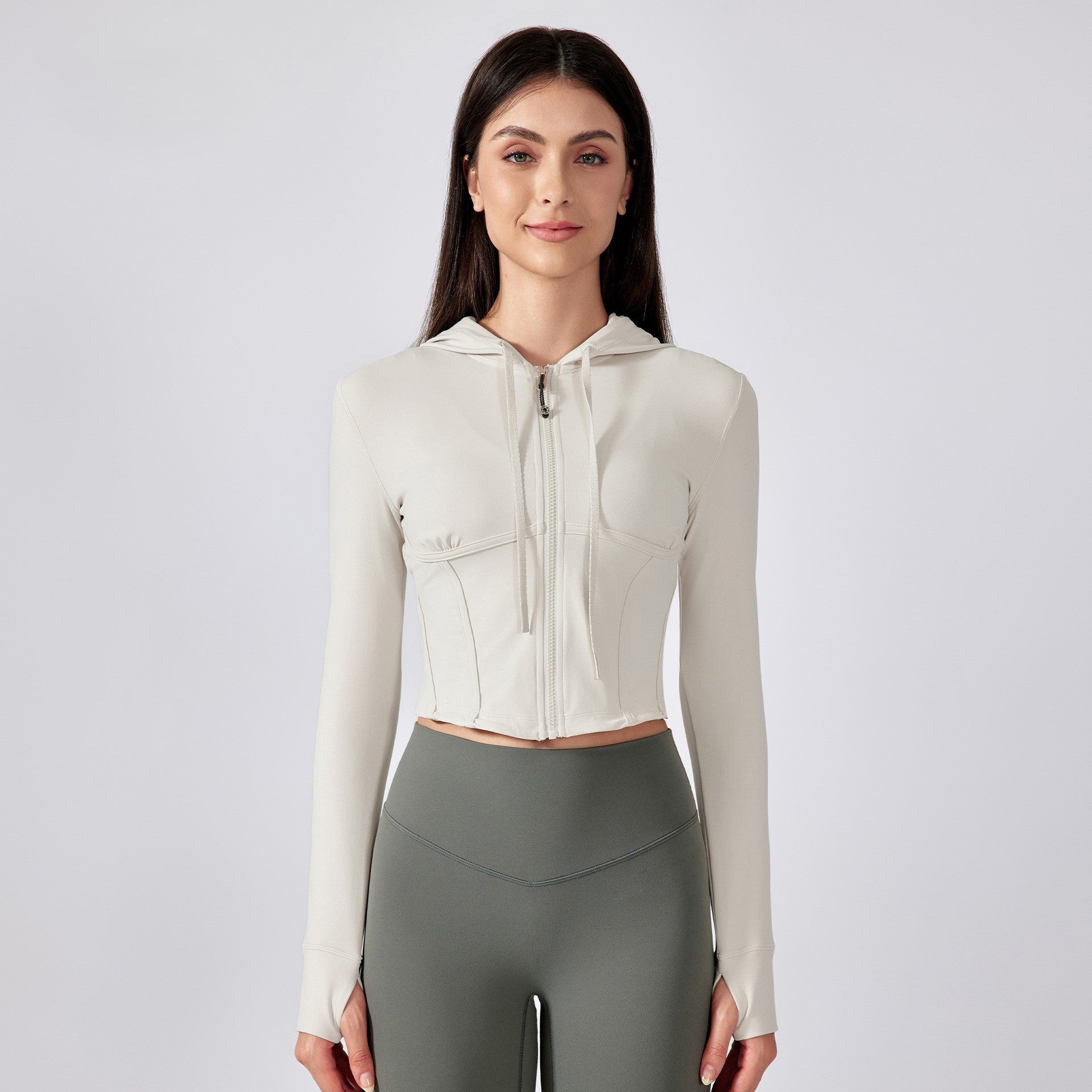 クロップドジップアップパーカー_アイボリー