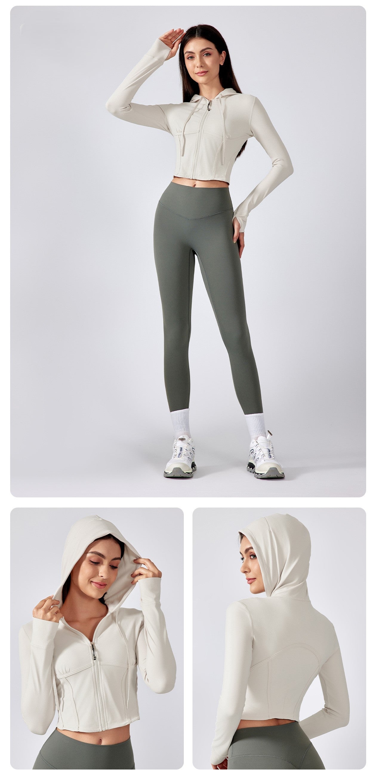 クロップドジップアップパーカー_アイボリー