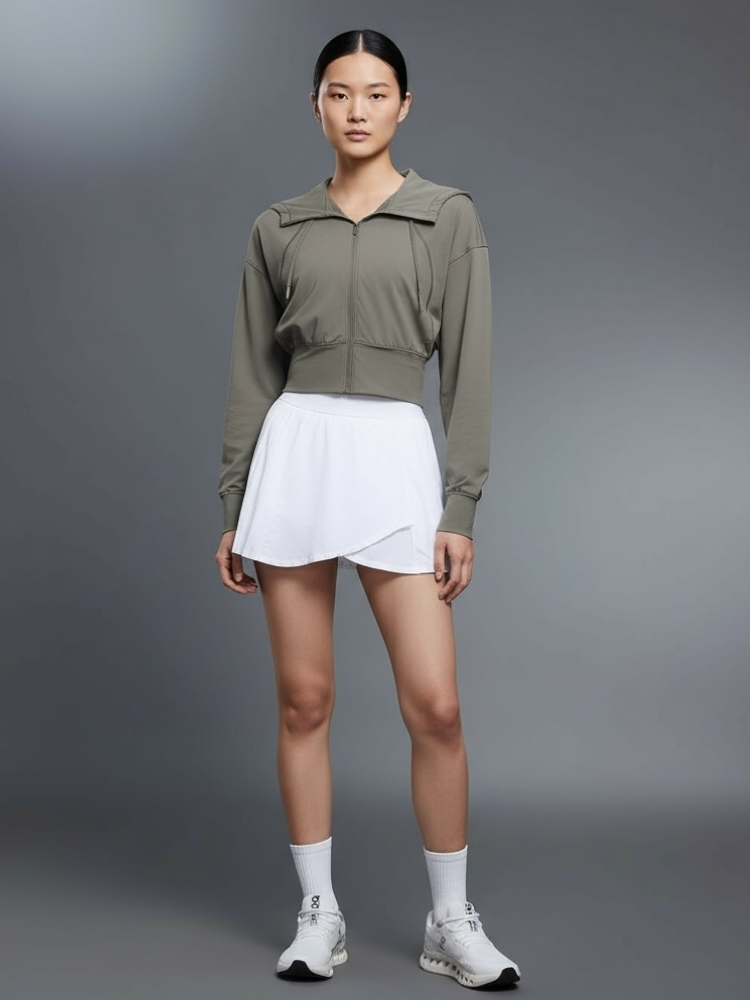 細見えシルエットリブジップアップパーカー_カーキ