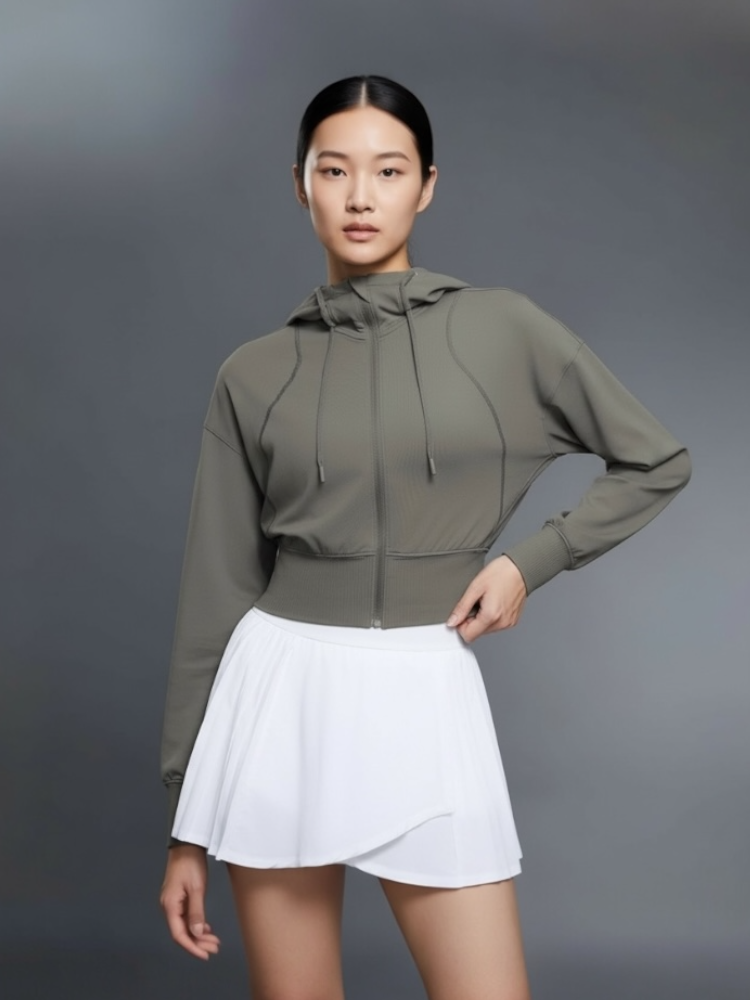 細見えシルエットリブジップアップパーカー_カーキ