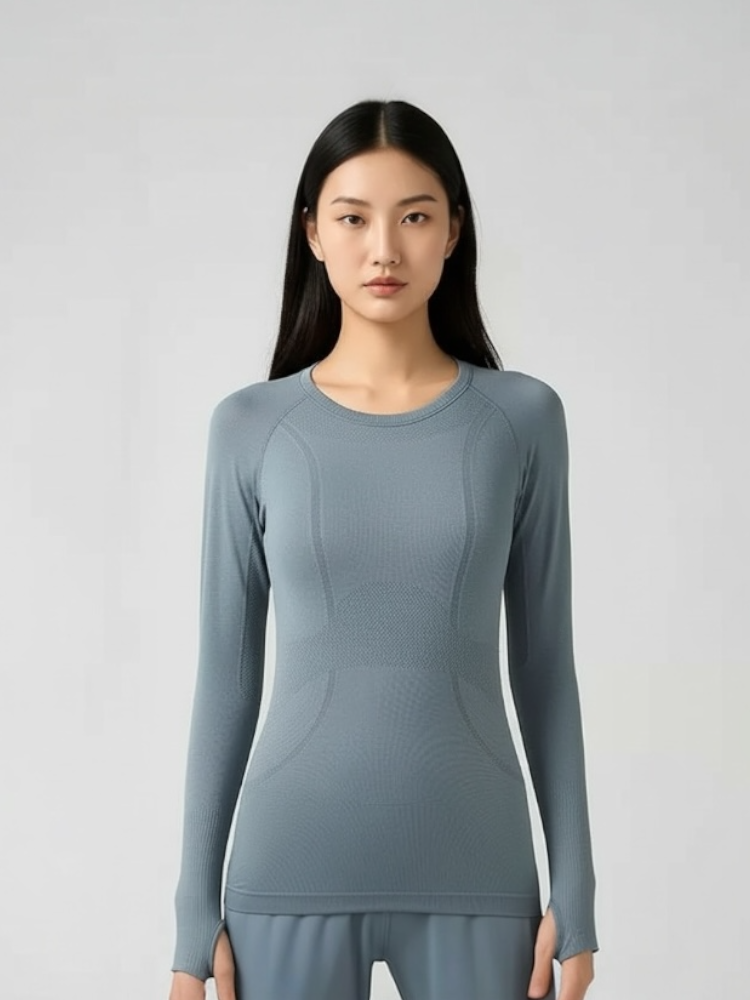 サムホール付ロングスリーブトップ_ブルー