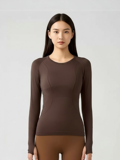 サムホール付ロングスリーブトップ_ブラウン