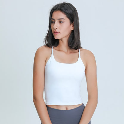 カップ付きスリムストラップキャミソールｔトップス_ホワイト