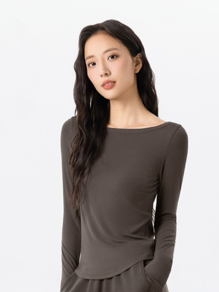 スムースタッチレーヨンTシャツ_グレージュ