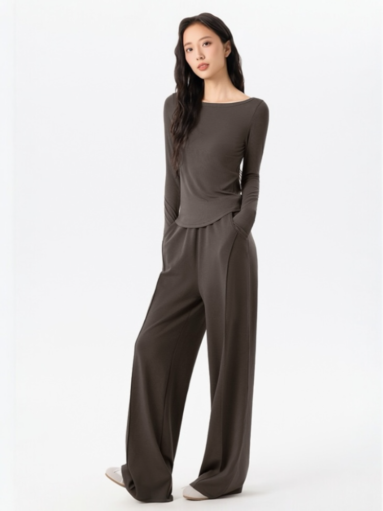 スムースタッチレーヨンTシャツ_グレージュ