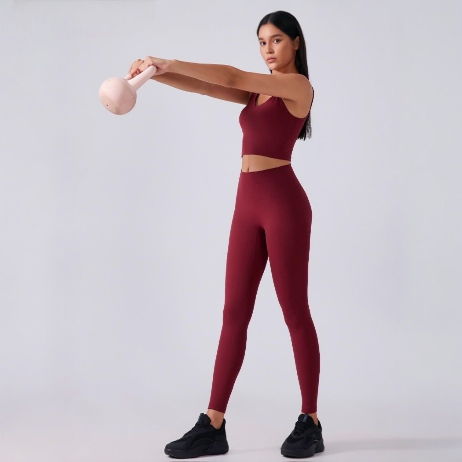 柔らかシームレスレギンス_アンゴラレッド